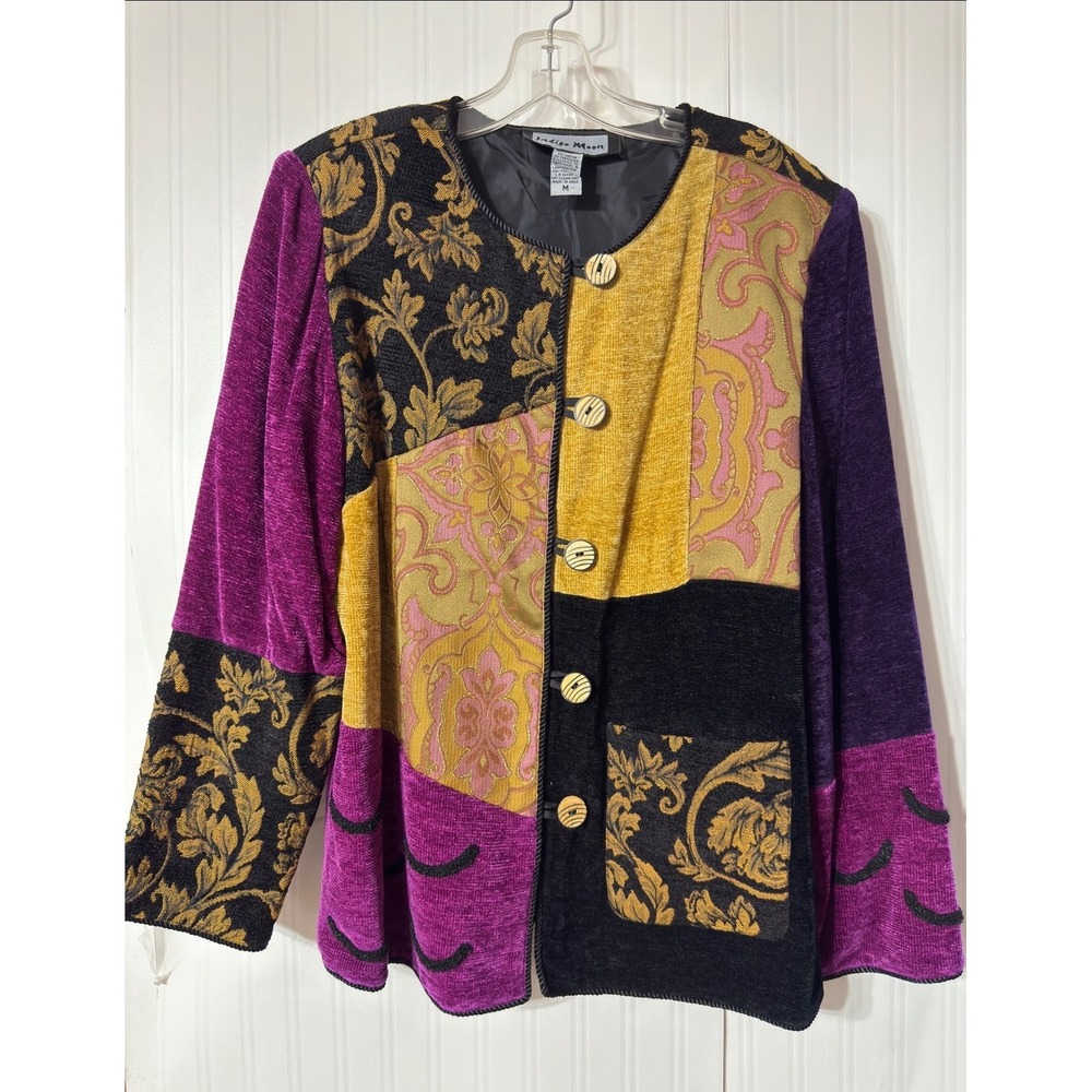 Indigo Moon  Medium Patchwork Velvet Damask Embroidered‎ Jacket Bohemian Art